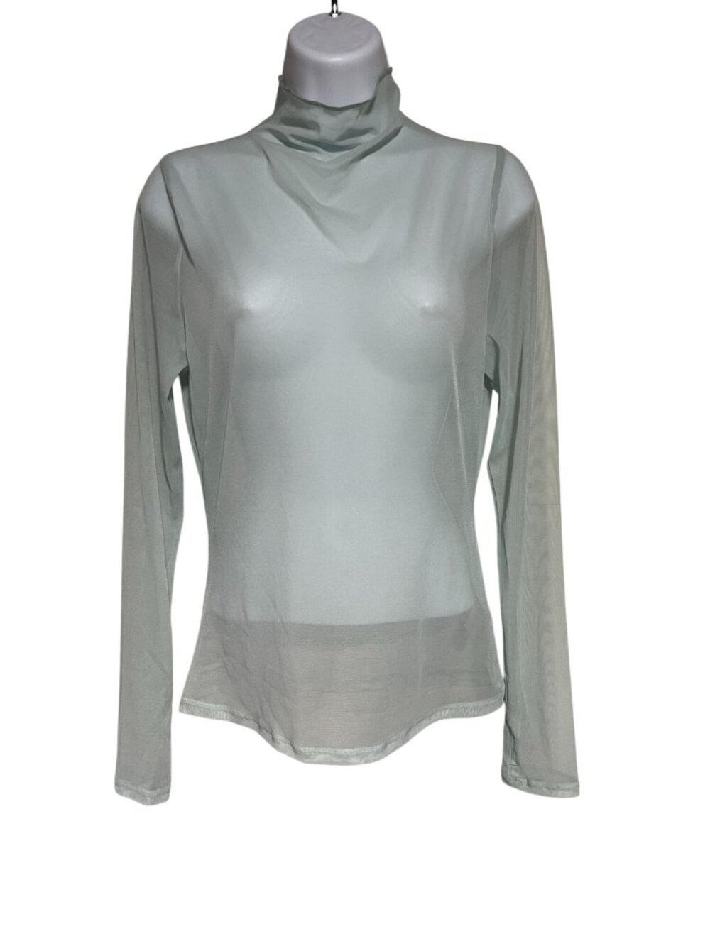 Calia Womens Smoked Turquoise Sheer Long-Sleeve Top Size M High Neck Thumbholes